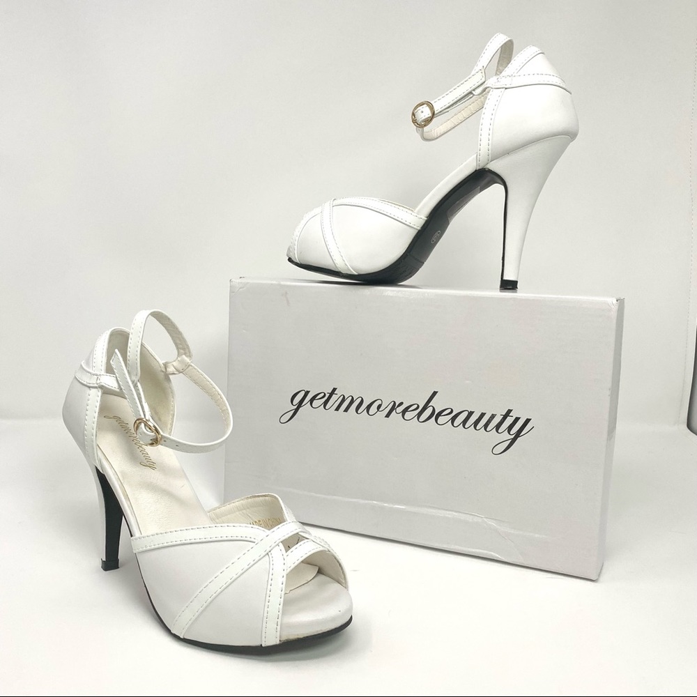 4” Pure White Wedding Bride Bridesmaid Heels Shoe, size 7.5